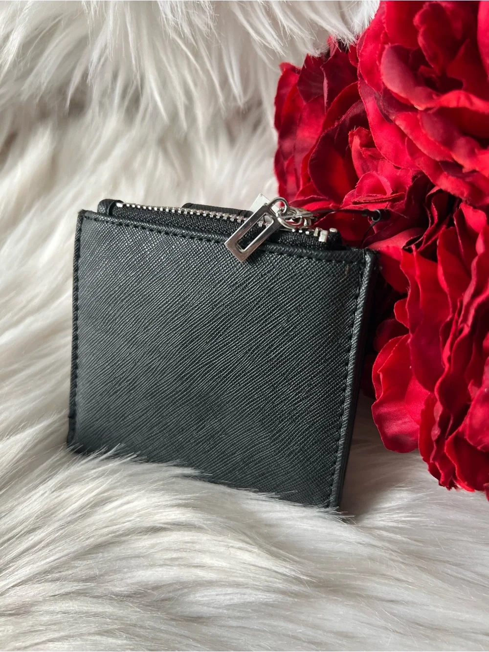 GUESS Black Saffiano Card Case Wallet with Logo